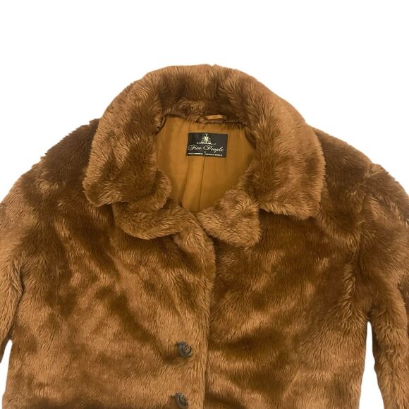 Free People Mena Brown Faux Fur Cropped Teddy Coat Jacket Women’s Size Medium - Picture 2 of 12